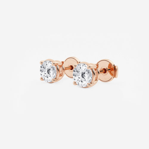 1 1/2 ctw Round Lab Grown Diamond Stud Earrings 14K Rose Gold, E, VS1