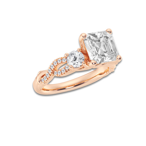 3.60 ctw Asscher Lab-Grown Diamond Side Stone Engagement Ring in 14K Rose Gold for Women | Colorless E, VS1 Clarity, IGI Certified 3.00 ct Center Diamond