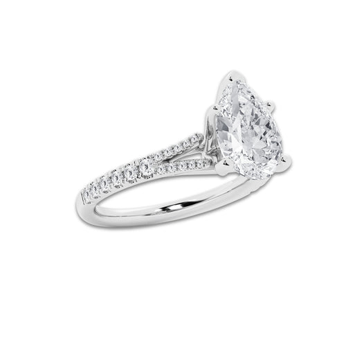 8.66 ctw Pear Lab-Grown Diamond Split Shank Side Stone Engagement Ring in 14K White Gold for Women | Colorless D, VVS1 Clarity, IGI Certified 8.00 ct Center Diamond