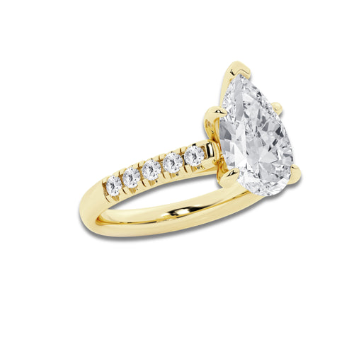 3.93 ctw Pear Lab-Grown Diamond Pave Engagement Ring in 14K Yellow Gold for Women | D Color, VVS1 Clarity, IGI Certified 3.50 ct Center Diamond
