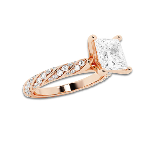 1.94 ctw Princess Lab-Grown Diamond Twisted Band Engagement Ring in 14K Rose Gold for Women | Colorless E, VS1 Clarity, IGI Certified 1.50 ct Center Diamond