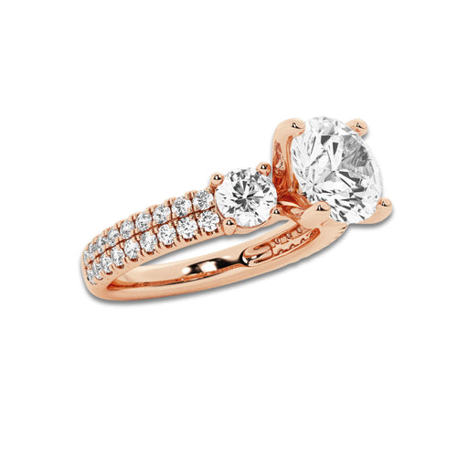 2.25 ctw Round Lab-Grown Diamond Three Stone Double Row Engagement Ring in 14K Rose Gold for Women | D Color, VVS1 Clarity, IGI Certified 1.50 ct Center Diamond