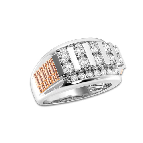 1 1/2 ctw Round Lab Grown Diamond Men's Floating Bar Wedding Band 14K Two-Tone White & Rose Gold, DE, VS1
