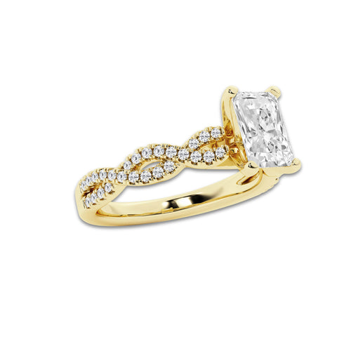 1.00 ctw Radiant Lab-Grown Diamond Twisted Shank Engagement Ring in 14K Yellow Gold for Women | E Color, VS1 Clarity, Not Certified 0.75 ct Center Diamond