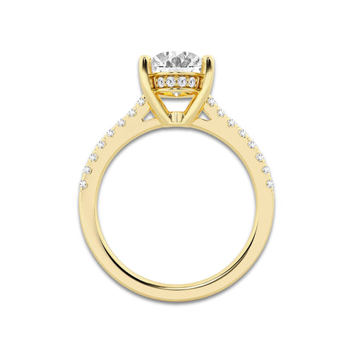 2.24 ctw Oval Lab-Grown Diamond Hidden Halo Side Stone Engagement Ring in 18K Yellow Gold for Women | Colorless D, VVS1 Clarity, IGI Certified 2.00 ct Center Diamond