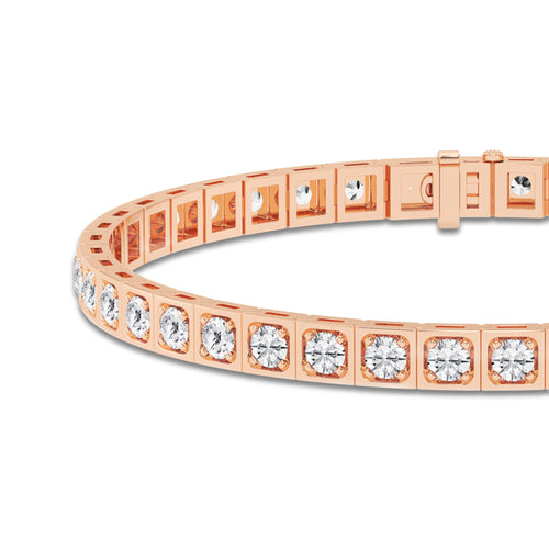 8 ctw Round Lab Grown Diamond Square Bezel Tennis Bracelet - 8.5 Inches 14K Rose Gold, DE, VS1