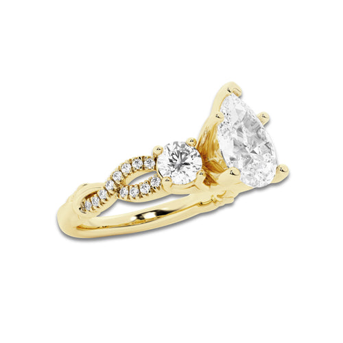 1.48 ctw Pear Lab-Grown Diamond Side Stone Engagement Ring in 14K Yellow Gold for Women | Colorless E, VS1 Clarity, IGI Certified 1.00 ct Center Diamond