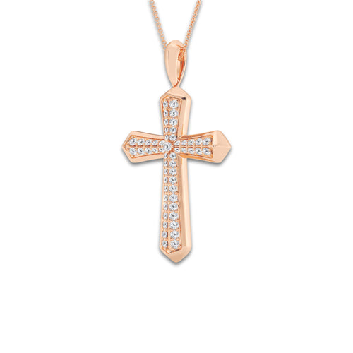 1 ctw Round Lab Grown Diamond Double Row Cross Pendant 14K Rose Gold, DE, VS1