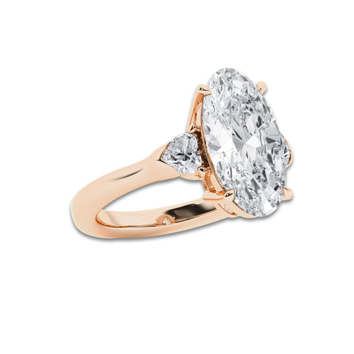 Bia 4 5/8 ctw Moval Lab Grown Diamond Side Stone Engagement Ring 18K Rose Gold, E, VS1 | IGI Certified, 4 ct Center