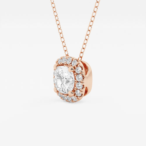 1 1/5 ctw Cushion Lab Grown Diamond Halo Pendant with Adjustable Chain 14K Rose Gold, E, VS1 | IGI Certified, 1 ct Center