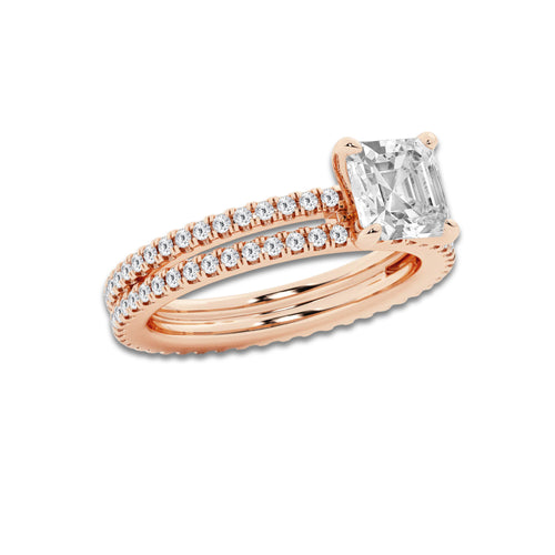 2.19 ctw Asscher Lab-Grown Diamond Double Row Diamond Engagement Ring in 14K Rose Gold for Women | Colorless D, VVS1 Clarity, IGI Certified 1.50 ct Center Diamond