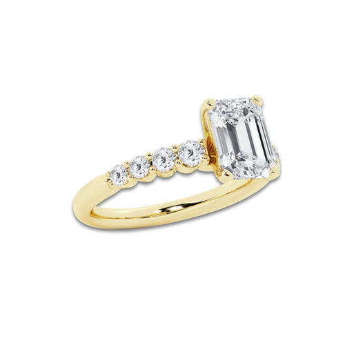 3.54 Ct Emerald Lab-Grown Diamond Half Eternity Engagement Ring in 14K Yellow Gold for Female, Colorless (E), VS1 Clarity | IGI Certified, 3.00 Ct Center Diamond