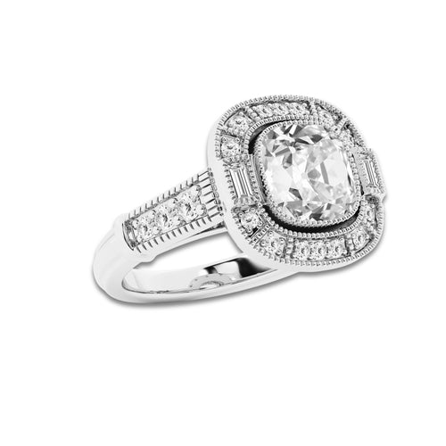 4 1/2 ctw Old Mine Cut Lab Grown Diamond Vintage Halo Engagement Ring Platinum, EF, VS2 | 4 ct Center