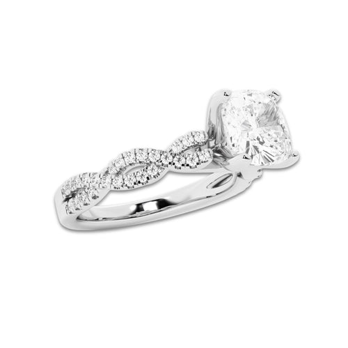 3.79 ctw Cushion Lab-Grown Diamond Twisted Shank Engagement Ring in 14K White Gold for Women | D Color, VVS1 Clarity, IGI Certified 3.50 ct Center Diamond