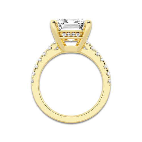 6.43 ctw Emerald Lab-Grown Diamond Hidden Halo Side Stone Engagement Ring in 18K Yellow Gold for Women | Colorless D, VVS1 Clarity, IGI Certified 6.00 ct Center Diamond