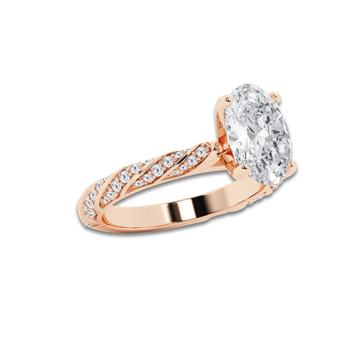2.94 ctw Oval Lab-Grown Diamond Twisted Band Engagement Ring in 14K Rose Gold for Women | Colorless D, VVS1 Clarity, IGI Certified 2.50 ct Center Diamond