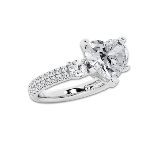 5.96 ctw Heart Lab-Grown Diamond Three Stone Double Row Engagement Ring in 14K White Gold for Women | D Color, VVS1 Clarity, IGI Certified 5.00 ct Center Diamond