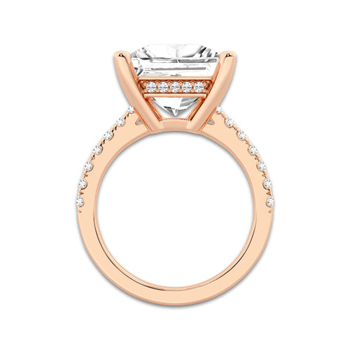 6.37 ctw Princess Lab-Grown Diamond Hidden Halo Side Stone Engagement Ring in 18K Rose Gold for Women | Colorless E, VS1 Clarity, IGI Certified 6.00 ct Center Diamond