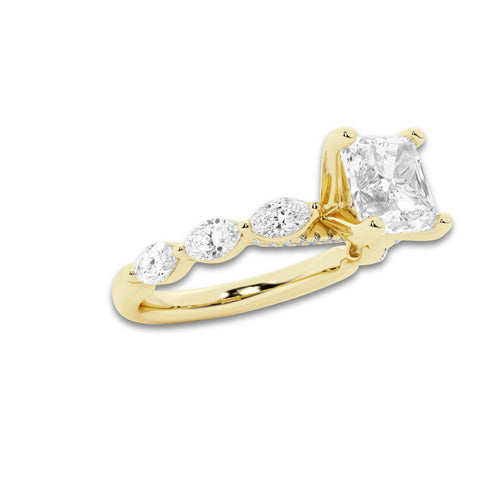 1.91 ctw Asscher Lab-Grown Diamond Marquise Side Stone Engagement Ring in 14K Yellow Gold for Women | Colorless D, VVS1 Clarity, IGI Certified 1.50 ct Center Diamond