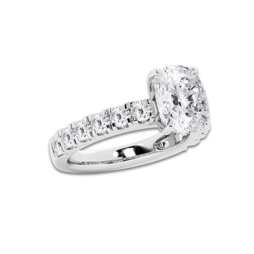 4.00 ctw Elongated Cushion Lab-Grown Diamond Split-Prong Set Side Stone Engagement Ring in Platinum for Women | Colorless D, VVS1 Clarity, IGI Certified 3.00 ct Center Diamond