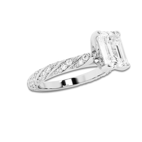 1.94 ctw Emerald Lab-Grown Diamond Twisted Band Engagement Ring in 14K White Gold for Women | Colorless E, VS1 Clarity, IGI Certified 1.50 ct Center Diamond