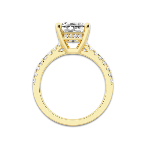 3.28 ctw Asscher Lab-Grown Diamond Hidden Halo Side Stone Engagement Ring in 18K Yellow Gold for Women | Colorless E, VS1 Clarity, IGI Certified 3.00 ct Center Diamond