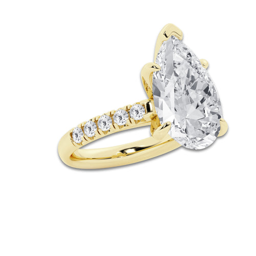 8.55 ctw Pear Lab-Grown Diamond Pave Engagement Ring in 14K Yellow Gold for Women | D Color, VVS1 Clarity, IGI Certified 8.00 ct Center Diamond