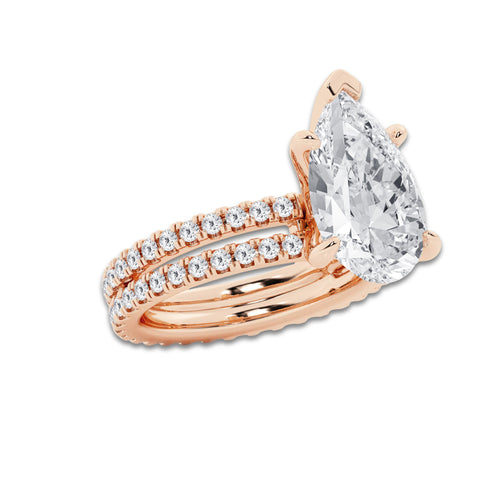 6.22 ctw Pear Lab-Grown Diamond Double Row Diamond Engagement Ring in 14K Rose Gold for Women | Colorless D, VVS1 Clarity, IGI Certified 5.00 ct Center Diamond