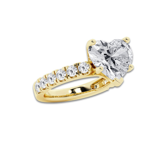 8.00 ctw Heart Lab-Grown Diamond Split-Prong Set Side Stone Engagement Ring in 14K Yellow Gold for Women | Colorless D, VVS1 Clarity, IGI Certified 7.00 ct Center Diamond