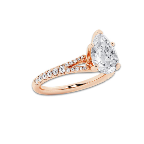2.83 ctw Pear Lab-Grown Diamond Split Shank Side Stone Engagement Ring in 14K Rose Gold for Women | Colorless E, VS1 Clarity, IGI Certified 2.50 ct Center Diamond