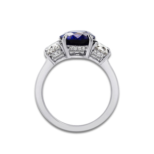 Moirai 7.7x5.5 mm Oval Cut Created Sapphire and 1 3/4 ctw Round Lab Grown Diamond Three-Stone Engagement Ring 14K White Gold