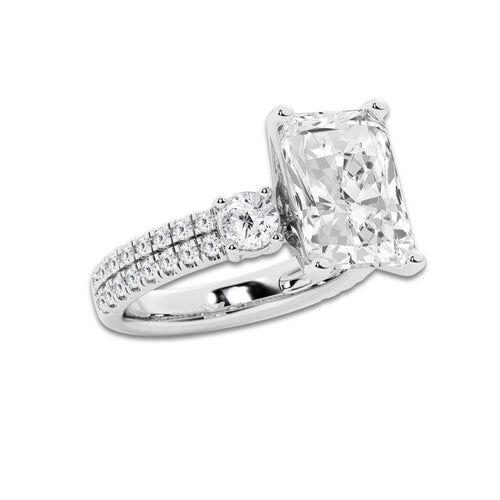 7.96 ctw Radiant Lab-Grown Diamond Three Stone Double Row Engagement Ring in Platinum for Women | E Color, VS1 Clarity, IGI Certified 7.00 ct Center Diamond