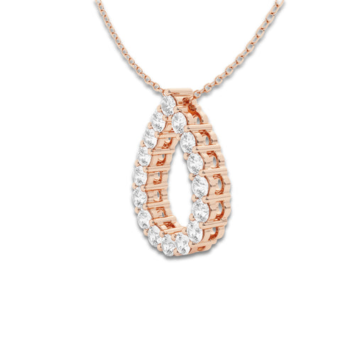 1 ctw Round Lab Grown Diamond Teardrop Pendant with Adjustable Chain 14K Rose Gold, DE, VS1 | 1 ct Center