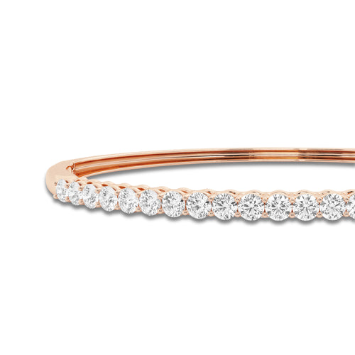 2 ctw Round Lab Grown Diamond Shared Prongs Bangle Bracelet - 7 Inches 14K Rose Gold, DE, VS1 | 2 1/10 ct Center
