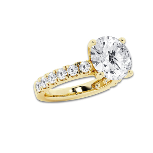 9.00 ctw Round Lab-Grown Diamond Split-Prong Set Side Stone Engagement Ring in 14K Yellow Gold for Women | Colorless E, VS1 Clarity, IGI Certified 8.00 ct Center Diamond