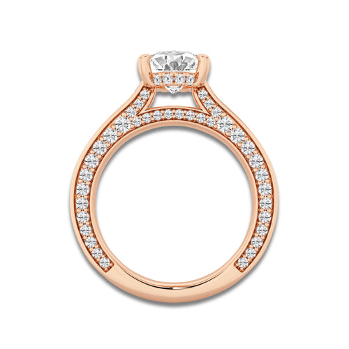 Kelly 3 ctw Oval Lab Grown Diamond Pave Profile Side Stone Engagement Ring 14K Rose Gold, D, VVS | IGI Certified, 2 ct Center
