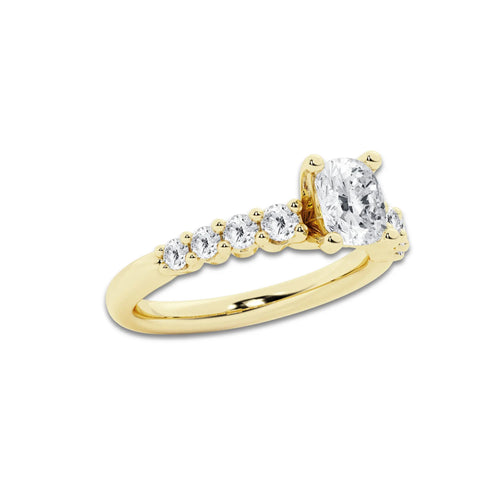 1.52 Ct Elongated Cushion Lab-Grown Diamond Half Eternity Engagement Ring in 14K Yellow Gold for Female, Colorless (D), VVS1 Clarity | IGI Certified, 1.00 Ct Center Diamond