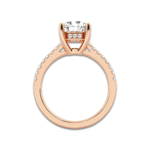 2.23 ctw Round Lab-Grown Diamond Hidden Halo Side Stone Engagement Ring in 18K Rose Gold for Women | Colorless D, VVS1 Clarity, IGI Certified 2.00 ct Center Diamond