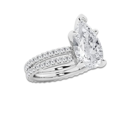 7.22 ctw Pear Lab-Grown Diamond Double Row Diamond Engagement Ring in Platinum for Women | Colorless E, VS1 Clarity, IGI Certified 6.00 ct Center Diamond