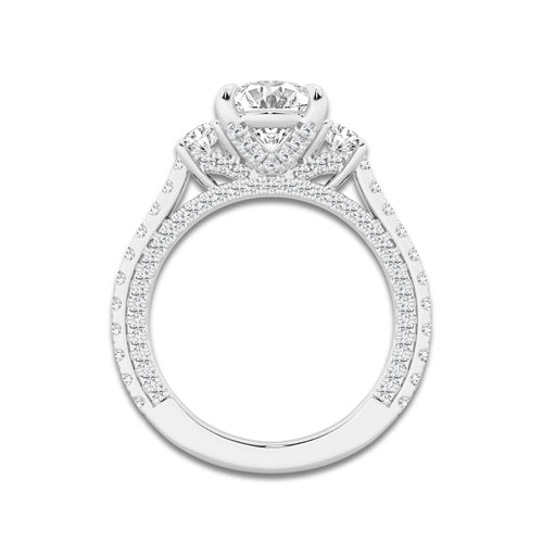 Hyacinth 4 1/2 ctw Oval Lab Grown Diamond Three Stone Engagement Ring with Side Diamonds Platinum, E, VS1 | IGI Certified, 3 ct Center