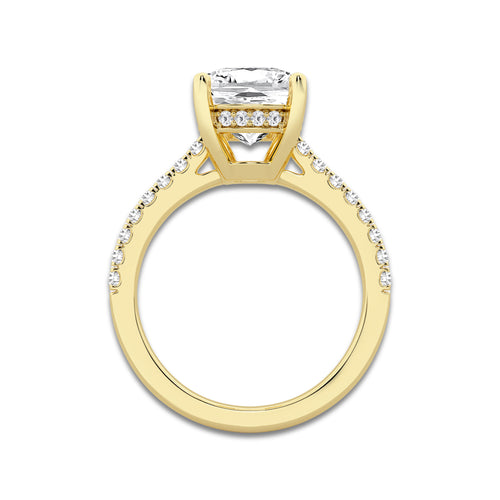 4.30 ctw Elongated Cushion Lab-Grown Diamond Hidden Halo Side Stone Engagement Ring in 18K Yellow Gold for Women | Colorless E, VS1 Clarity, IGI Certified 4.00 ct Center Diamond