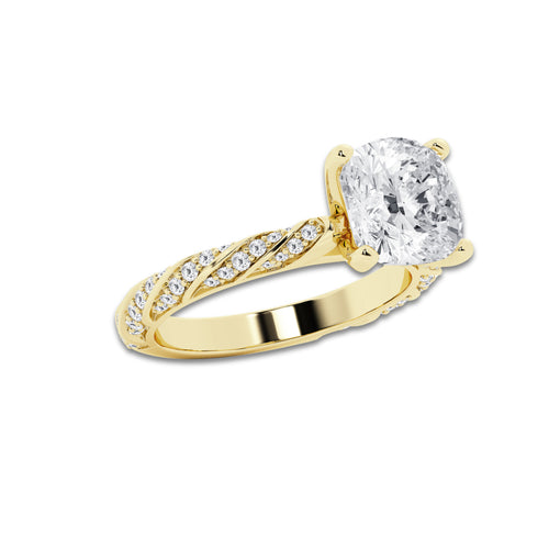 3.92 ctw Cushion Lab-Grown Diamond Twisted Band Engagement Ring in 14K Yellow Gold for Women | Colorless E, VS1 Clarity, IGI Certified 3.50 ct Center Diamond