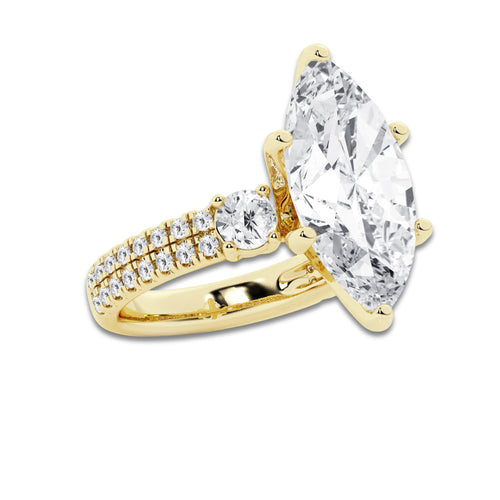 8.96 ctw Marquise Lab-Grown Diamond Three Stone Double Row Engagement Ring in 14K Yellow Gold for Women | D Color, VVS1 Clarity, IGI Certified 8.00 ct Center Diamond