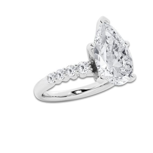 8.66 Ct Pear Lab-Grown Diamond Half Eternity Engagement Ring in Platinum for Female, Colorless (E), VS1 Clarity | IGI Certified, 8.00 Ct Center Diamond