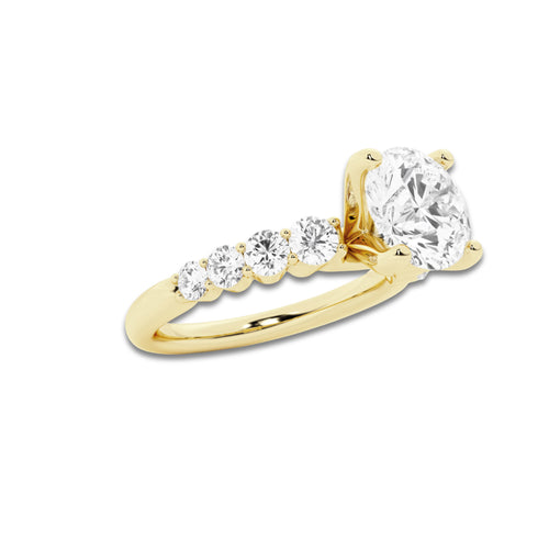2.54 Ct Round Lab-Grown Diamond Half Eternity Engagement Ring in 14K Yellow Gold for Female, Colorless (E), VS1 Clarity | IGI Certified, 2.00 Ct Center Diamond