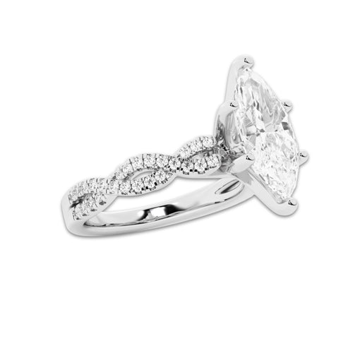 1.75 ctw Marquise Lab-Grown Diamond Twisted Shank Engagement Ring in Platinum for Women | E Color, VS1 Clarity, IGI Certified 1.50 ct Center Diamond