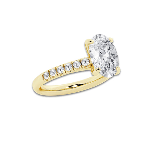 3.40 ctw Oval Lab-Grown Diamond Pave Engagement Ring in 14K Yellow Gold for Women | E Color, VS1 Clarity, IGI Certified 3.00 ct Center Diamond