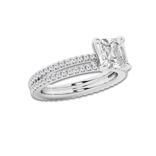 2.69 ctw Asscher Lab-Grown Diamond Double Row Diamond Engagement Ring in 14K White Gold for Women | Colorless D, VVS1 Clarity, IGI Certified 2.00 ct Center Diamond