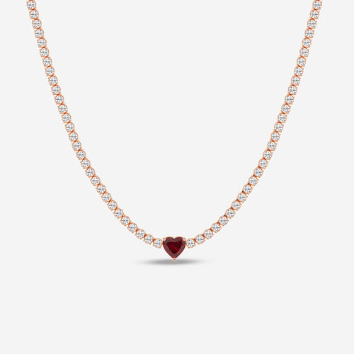 5.9 mm Heart Shaped Created Ruby and 6 5/8 ctw Round Lab Grown Diamond Necklace 14K Rose Gold