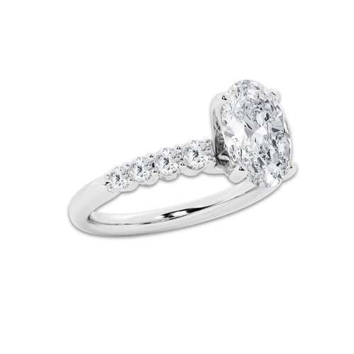 3.04 Ct Oval Lab-Grown Diamond Half Eternity Engagement Ring in Platinum for Female, Colorless (E), VS1 Clarity | IGI Certified, 2.50 Ct Center Diamond